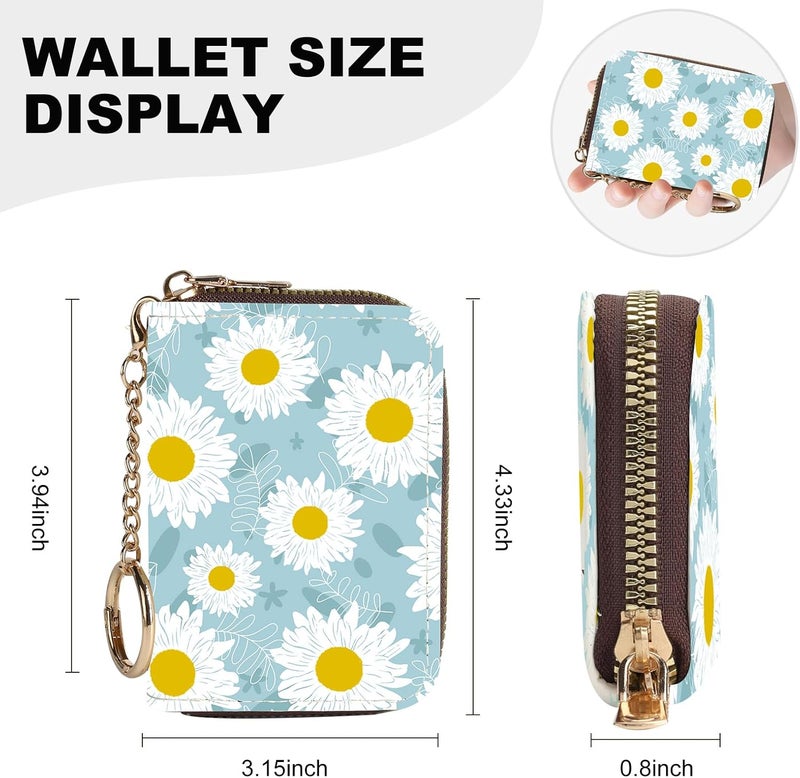 Luoycxy Credit Card Holder for Women,Small Rfid Wallet with Keychain Zipper,Cute PU Leather Card Case Wallet，Accordion Credit Card Wallets Gift,White Flowers - Image 4